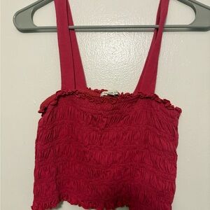 American Eagle Outfitters Red Smocked Crop Top
